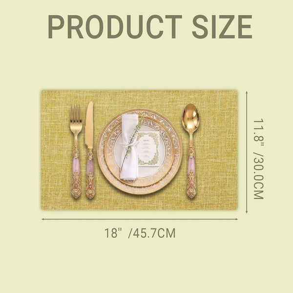 Faux Linen Farmhouse Placemats Set of 6, 11.8X18 Inch, Gold6