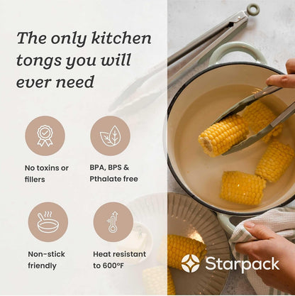 Starpack Get a Grip Silicone Kitchen Tongs (2-Pack, 9" + 12") - LFGB Non Toxic, 600°F Heat Resistant, Bpa-Free - Heavy-Duty Stainless Steel, Locking - Dishwasher Safe for Nonstick Cookware2