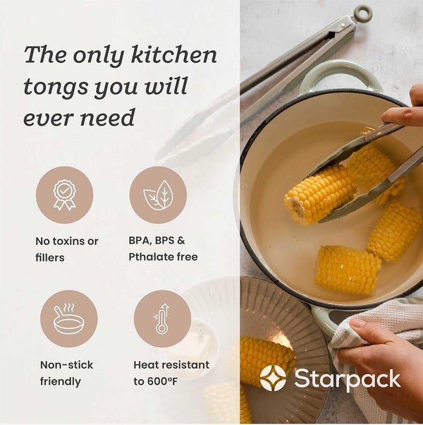 Starpack Get a Grip Silicone Kitchen Tongs (2-Pack, 9" + 12") - LFGB Non Toxic, 600°F Heat Resistant, Bpa-Free - Heavy-Duty Stainless Steel, Locking - Dishwasher Safe for Nonstick Cookware2