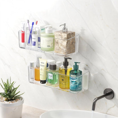 2 Pcs Clear Shower Shelf, Large Bathroom Wall Mounted Shower Caddy1