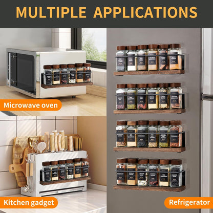 4 Pack Strong Magnetic Spice Rack Organizer for Refrigerator and Microwave Oven, Metal Fridge Shelf, Space Saver for Kitchen Organization and Storage, Black3