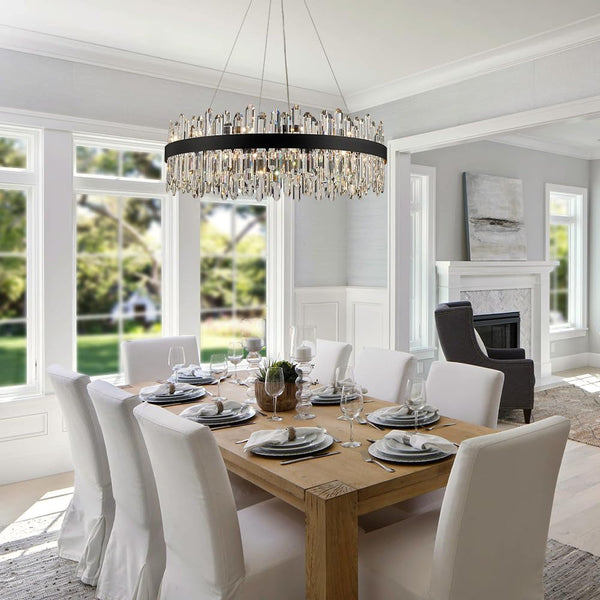 Black Modern Oval Crystal Chandelier, 24-Lights Luxury Chandeliers 2-Tiers K9 Crystal Chandelier Pendant, Light Fixture G9 Lights for Dining Living Room Entryway Kitchen Dia 30 Inch5