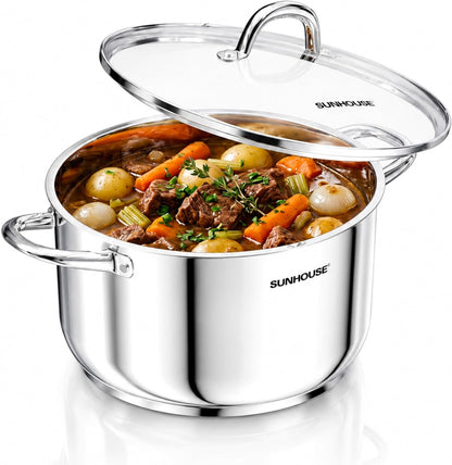 13 Quart Stock Pot with Lid, Stainless Steel Large Pot for Cooking | 13QT Big Pots for Pasta, Soup - Stockpot for Canning, Seafood Boil with Impact Bonded Base - Oven Safe & Induction Compatible1
