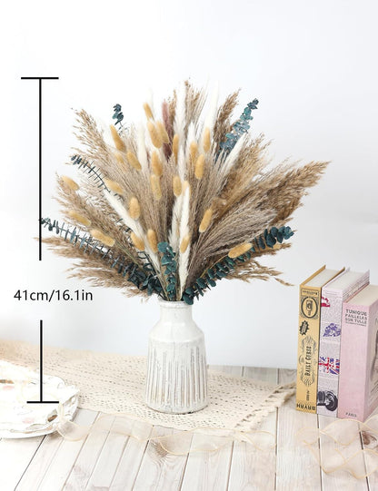 120 PCS Dried Pampas Grass, Dried Flowers, Reed Grass Bouquet for Bohemian Flowers Home Table Wedding Decoration, Rustic Farmhour.(Light Brown)4