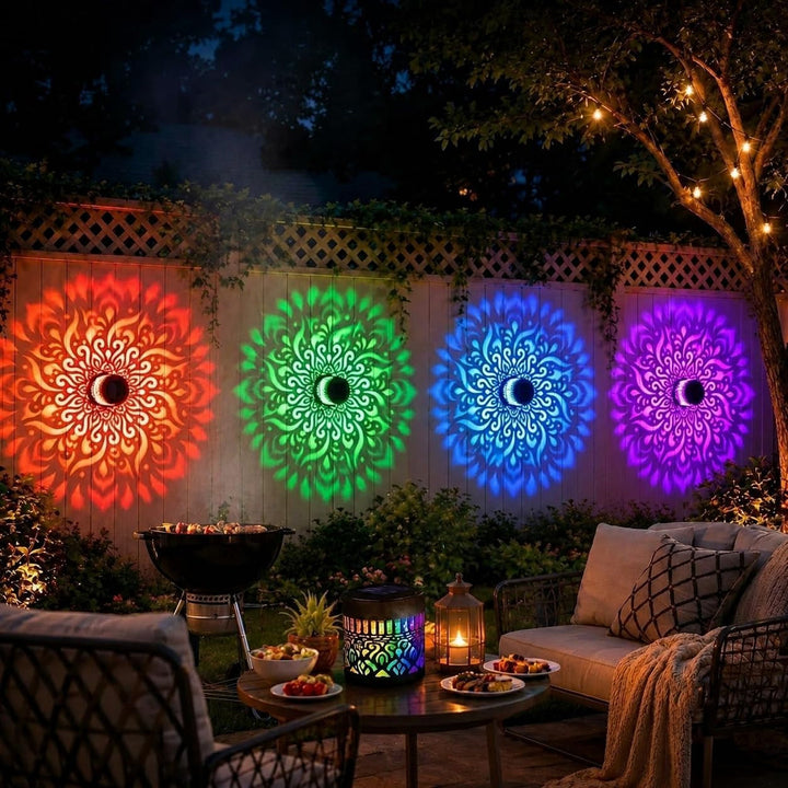 Solar Mandala Fence Lights Waterproof Outdoor Color Changing 1 Pack+2