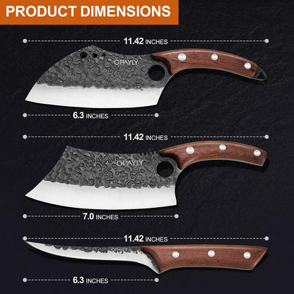 3PCS Hand Forged Butcher Knife Set Meat Cleavers, Serbian Chef Knife Viking Boning Knife High Carbon Steel Kitchen Knife for Meat Cutting, Outdoor BBQ Vegetable Camping, Gift for Men7