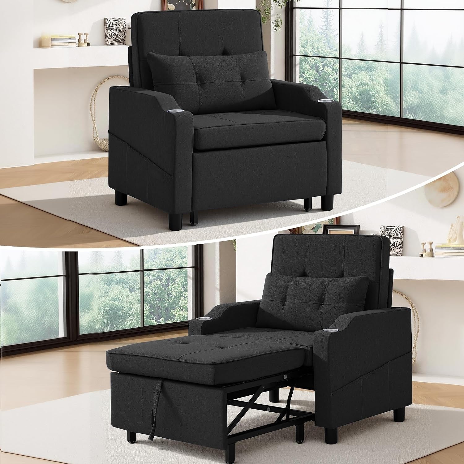 sleeper-chair-single-armchair-sofa-with-pillow-adjustable-backrest-recliner-sofa-modern-pull-out-couch-bed-with-usb-port-cup-holder-side-pocket-for-living-room-bedroomblack