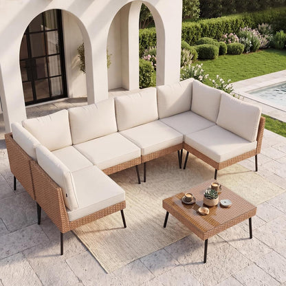 7-Piece Patio Furniture Set with Coffee Table, Beige1