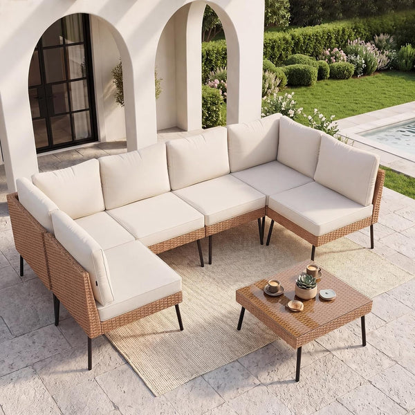 7-Piece Patio Furniture Set with Coffee Table, Beige1