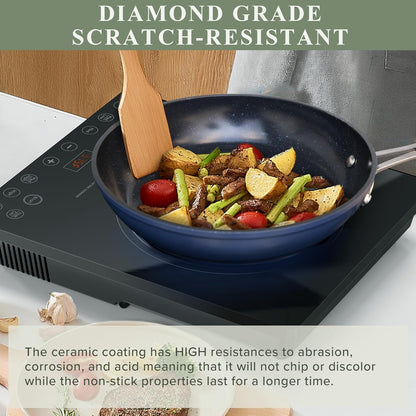 Healthy Duralon Blue Ceramic Nonstick Cookware Set, PFAS Free | Scratch-Resistant, Dishwasher & Oven Safe, Induction Ready & Evenly Heats, Tempered Glass Lids & Stay-Cool Handles4