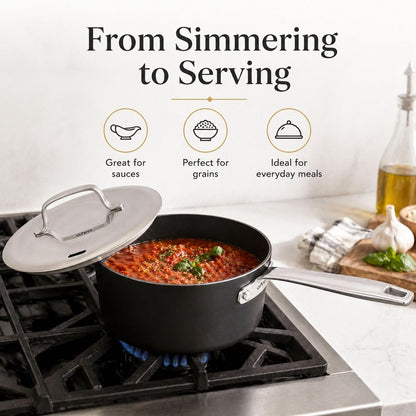 Maestro Ceramic Nonstick Cookware Set 2QT Saucepan, 5QT Stockpot & Lid | 5QT Stock Pot & 2QT Saucepan with Lids; Even Heat; Induction & Oven Safe to 400°F6