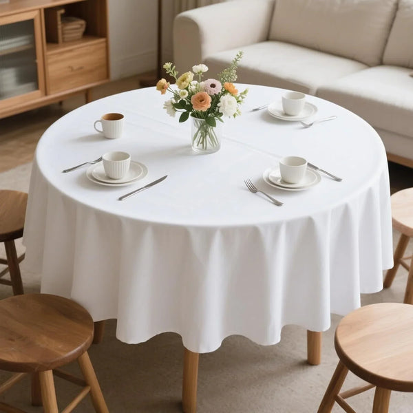 70 Inch round White Tablecloth Stain and Wrinkle Resistant Washable Polyester Table Cloth for Restaurant Hotel Wedding1