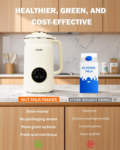 34 Oz Nut Milk Maker Machine, 8 in 1 Soy Milk Maker with Nut Milk Bag, Plant Based Milk Maker for Almond, Oat, with Delay Start/Keep Warm/Self Cleaning, Cream4