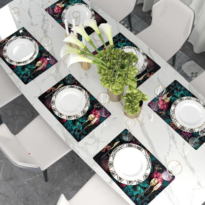 12"X18" Dark Black Pink Purple Red Peony Floral Placemats Set of 4 Washable Thick Place Mats Kitchen Table Mats Decorative Linen Fabric Table Mat for Dining Table Kitchen Home Decor3
