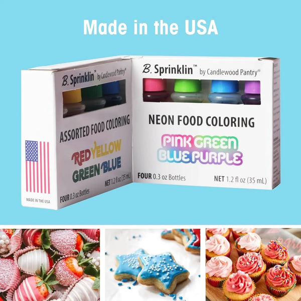 B. Sprinklin Assorted Liquid Food Coloring Kit - Neon and Regular (8) Colors, Vibrant Food Dye for Slime Crafts, Dying Eggs, Frosting and Cake Decorating, 8 Bottles, 0.3 Fl Oz by7