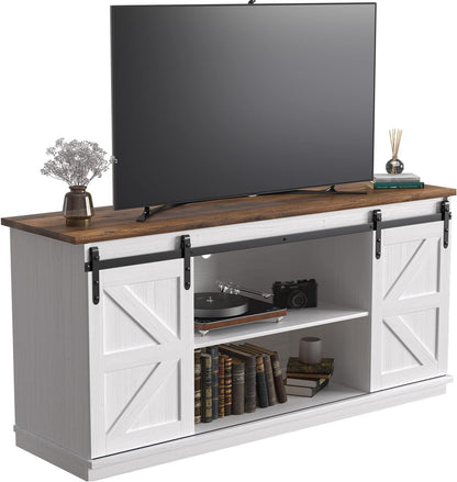 TV Stand for 65 Inch TV, Sliding Barn Doors, Bright White | Farmhouse Entertainment Center, Storage Cabinets, Adjustable Shelves, Media Console for Living Room, Bedroom9