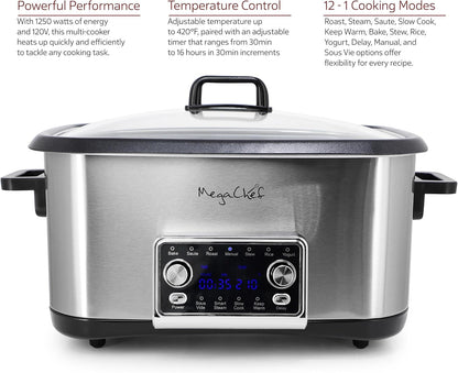 Deluxe 8 Quart 12-In-1 Programmable Multi Cooker with Sous Vide and Multi-Functions, Digital Display, Adjustable Temperature & Time, Removable Pot, Tempered Glass Lid5