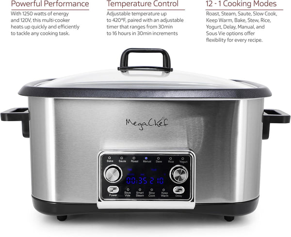 Deluxe 8 Quart 12-In-1 Programmable Multi Cooker with Sous Vide and Multi-Functions, Digital Display, Adjustable Temperature & Time, Removable Pot, Tempered Glass Lid5