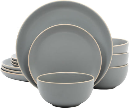 Rockaway 12-Piece Stoneware Dinnerware Set, Matte Finish, Service for 4, Modern Ceramic Plates and Bowls, Microwave & Dishwasher Safe – Soft Gray - Service for 41