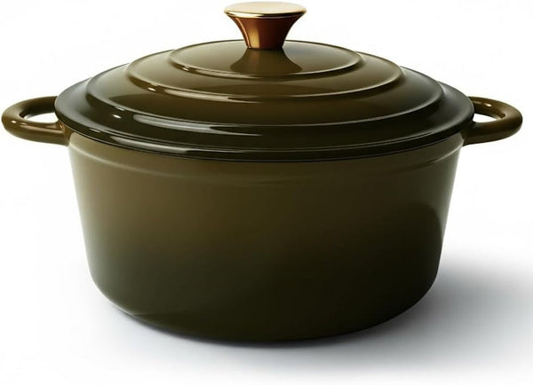 Vintage Style 6 Quart Dutch Oven Pot with Lid, Non Stick Enameled Cast Iron Dutch Oven for Bread Baking, Heavy-Duty, Oven Safe Ceramic Cookware up to 500°F for Baking, Braising, Stews, Roasting, Golden Green1