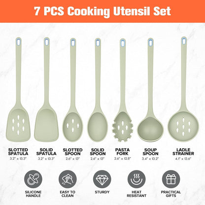 Large Silicone Utensils Set of 7 for Cooking, BPA Free (Green)6