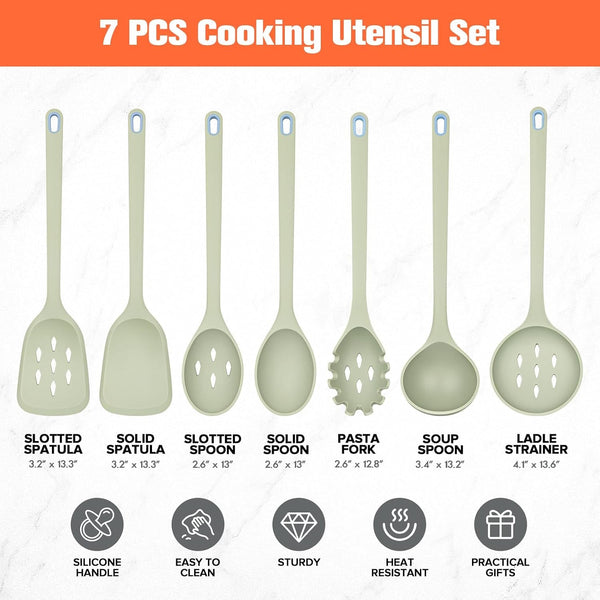 Large Silicone Utensils Set of 7 for Cooking, BPA Free (Green)6