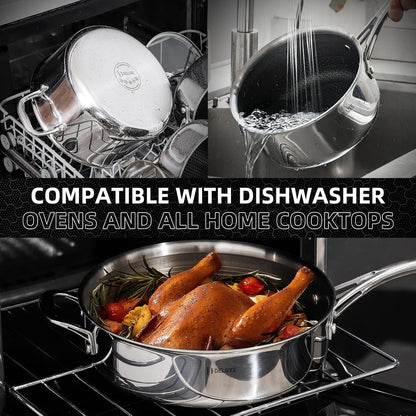 13 Piece Hybrid Ceramic Nonstick Stainless Steel Cookware Set | 5 PC Fry Pan Set, 6 PC Pot Set, 3.7QT Deep Sauté Pan&Lid, Induction Ready, Stay Cool, PFOA Free for All Cooktops9