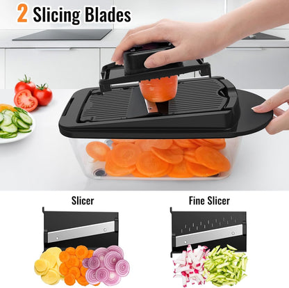 8-Blade Cook Tool & Gadget Sets, Chopper Slicer Grater Set, Black | Vegetable Chopper Mandoline Slicer Food Grater with Container for Onion, Veggie Salad5