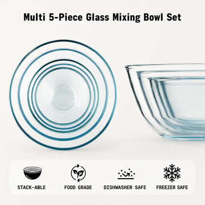 Cuiselct 5Pcs Glass Mixing Bowls with Lids Set, Nesting Mixing Bowls Set5