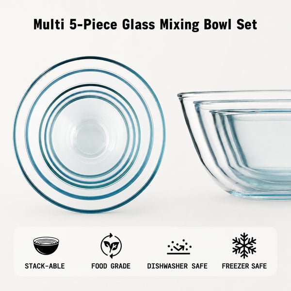 Cuiselct 5Pcs Glass Mixing Bowls with Lids Set, Nesting Mixing Bowls Set5