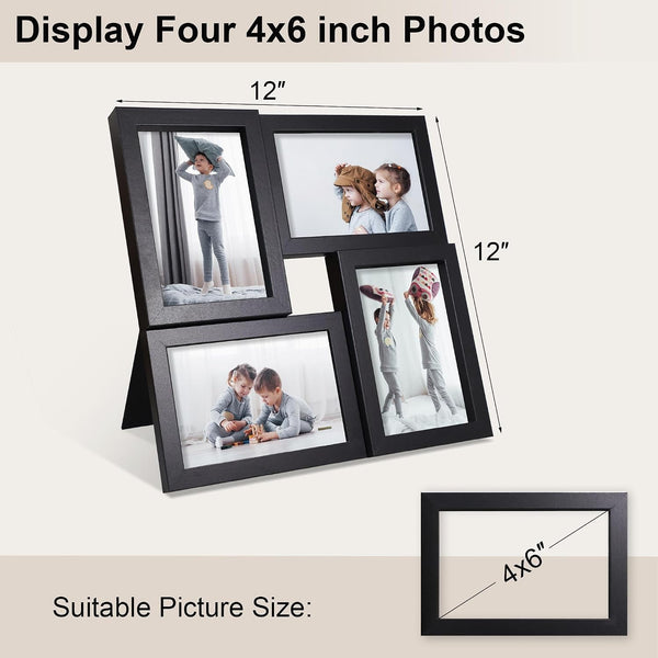 4X6 Picture Frames Collage 1 Pack, 4 Opening Multi Family Photo Collage Frames with Real Glass for Wall Hanging or Tabletop, Black2