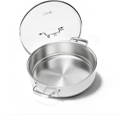 5Qt Sauté Pan W/Lid, Stainless Steel Braiser, Chicken Fryer | Non-Toxic Uncoated Pot, Dishwasher & Oven Safe, Induction Ready, Dual Cool Handle, 3-Ply Clad for Fast Heat1