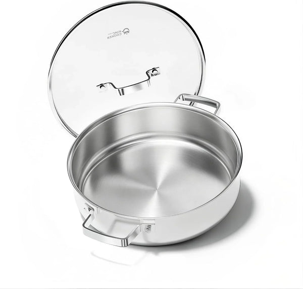 5Qt Sauté Pan W/Lid, Stainless Steel Braiser, Chicken Fryer | Non-Toxic Uncoated Pot, Dishwasher & Oven Safe, Induction Ready, Dual Cool Handle, 3-Ply Clad for Fast Heat1