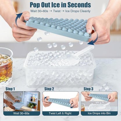Mini Ice Cube Trays for Freezer with Lid, 0.55" Pebble Ice | 2 Trays-Blue, with Ice Box & Scoop. for Iced Coffee, Bottles, Juice & Everyday Drinks, Easy Twist Release, Stackable2