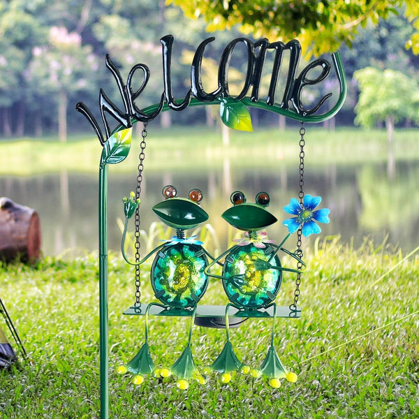 Solar Lights Outdoor Waterproof, Frog Swing Garden Decor, Frog Decorative Stake with Welcome Sign Landscape Patio Yard Gifts for Women Mom (48 Inch)8