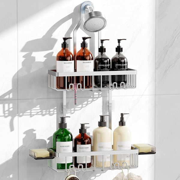 Shower Caddy Hanging, Never Rust Shower Organizer Hanging, Aluminum Shower Racks for inside Shower with Hooks for Razor, Bathroom Organizers and Storage with Soap Holder, Bright Silver1