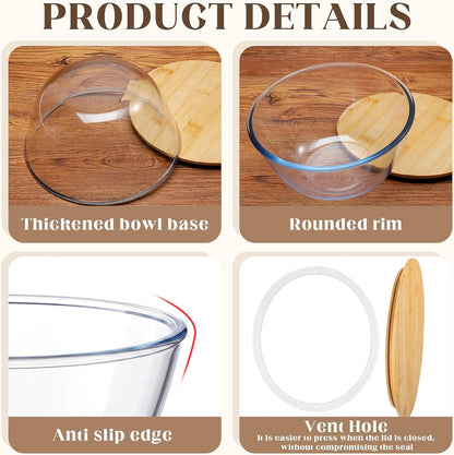 2 Pcs 2.1 Qt Glass Mixing Bowls with Bamboo Lid, Large Salad Bowl3