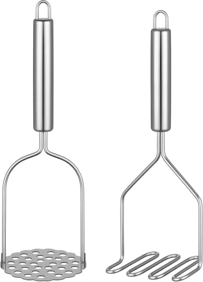 2PCS Stainless Steel Mashed Potato Masher for Vegetable, Ground Beef | Multipurpose Food Smasher, for Avocado Beans Salad Fruits & Vegetables, Sturdy Kitchen Utensils, Easy to Clean & Store1