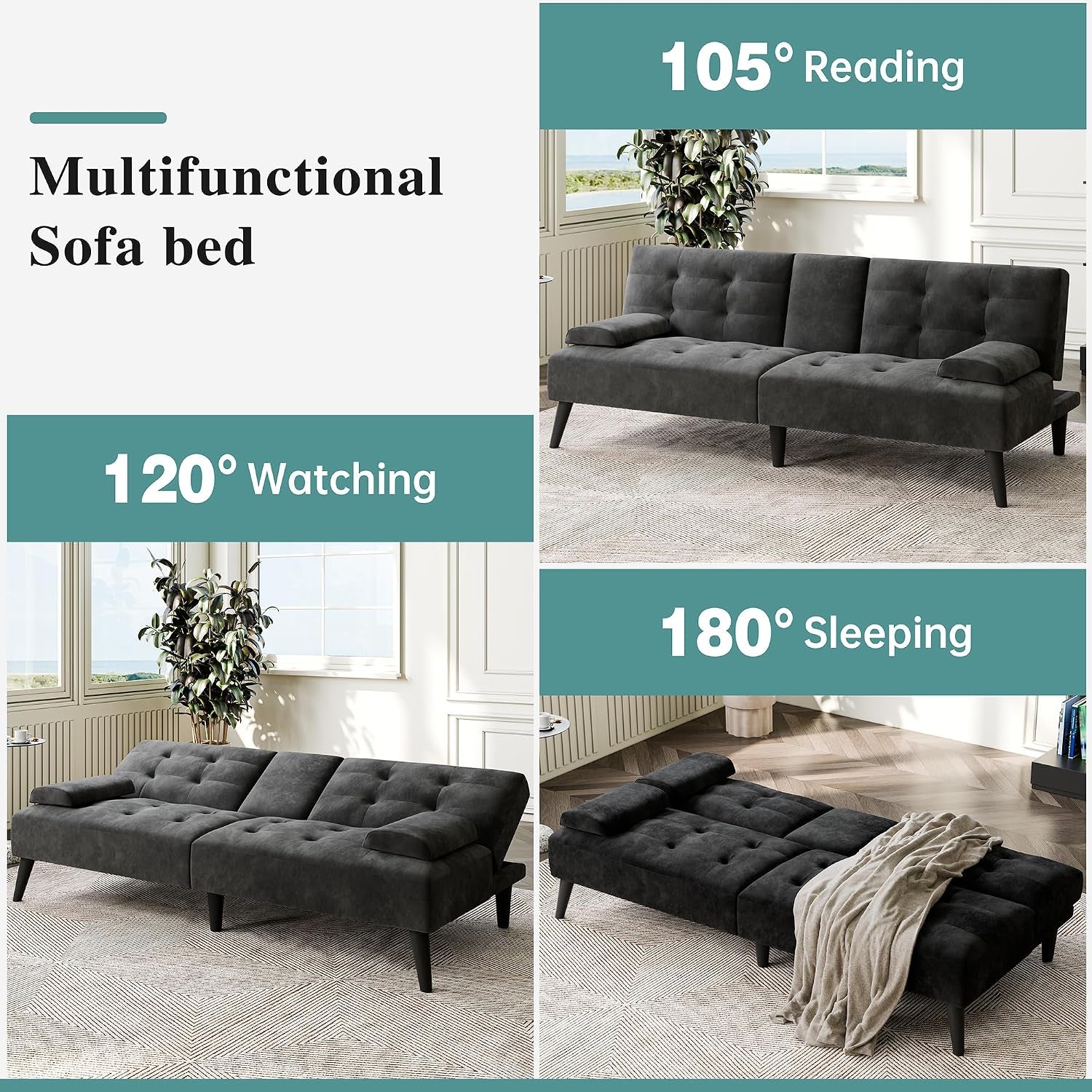 64-futon-sofa-bed-loveseat-2-cup-holders-black