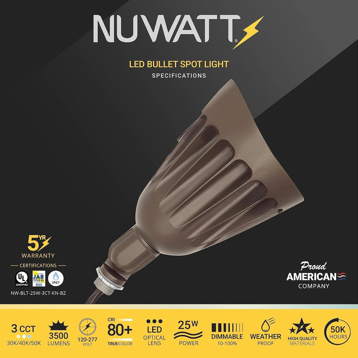 25W Bronze LED Bullet Spot Light for Outdoor Landscapes, CCT 30K-50K+2