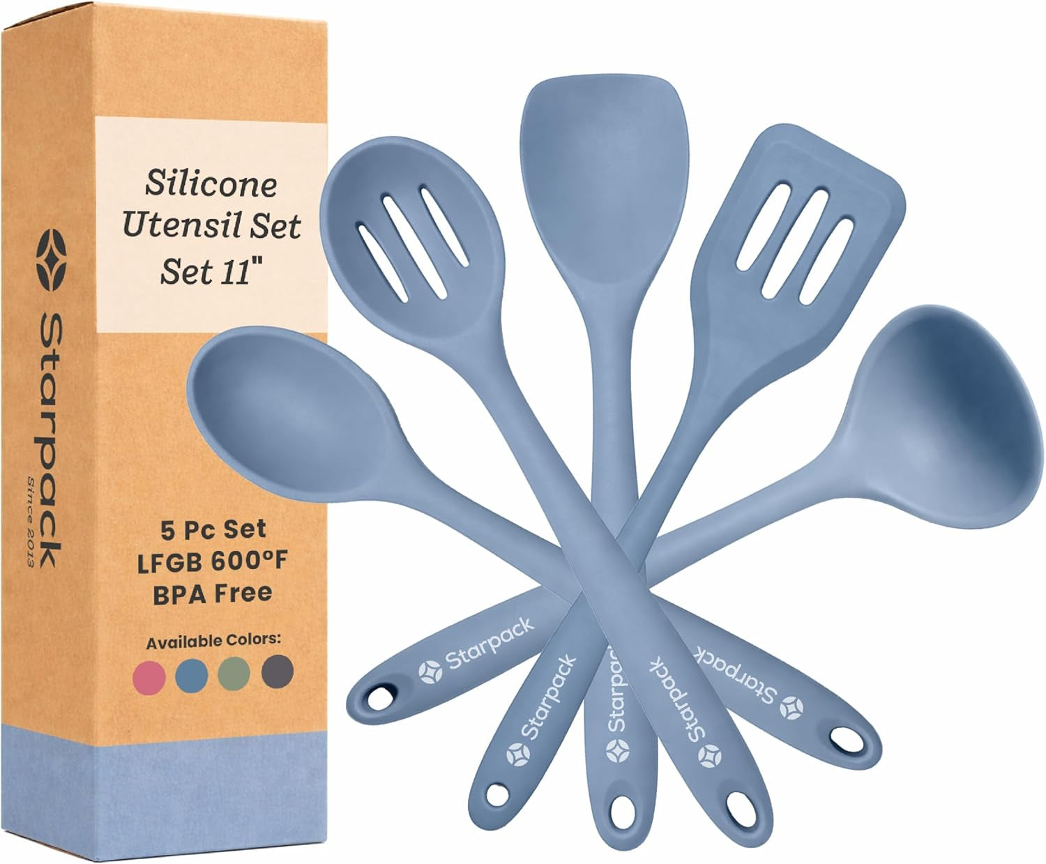 starpack-stir-and-serve-silicone-cooking-utensils-set-5-piece-11-lfgb-non-toxic-600-f-heat-resistant-bpa-free-one-piece-seamless-dishwasher-safe-for-nonstick-cookware-light-blue