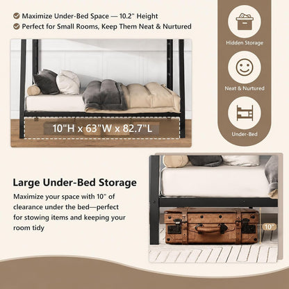 Heavy-Duty Metal Full XL over Queen Bunk Bed with Bedside Caddy, Black7