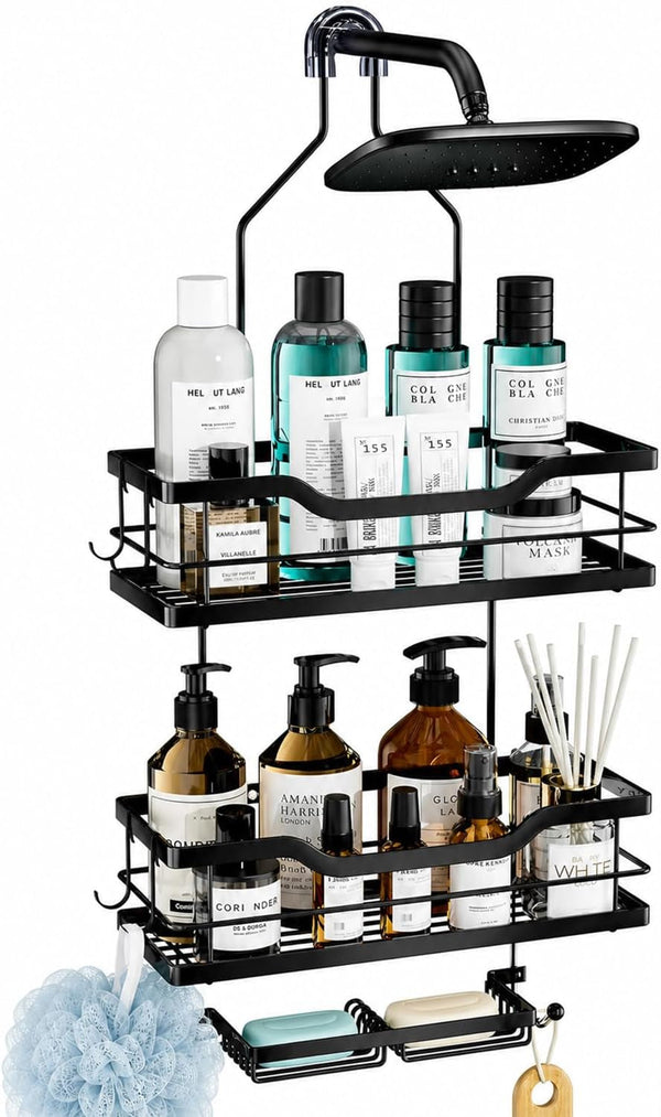 Shower Caddy Hanging - 3 Tier Bathroom Shower Organizer with Soap Holder, 6 Hooks, Heavy Duty Stainless Steel Storage Rack, Rustproof Fast Draining Shelves, Black1