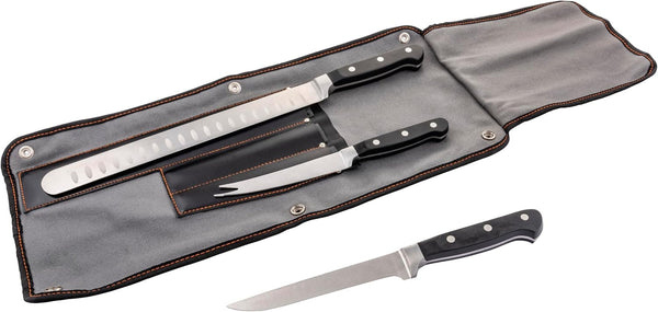 Oklahoma Joe’S Blacksmith 3‑Piece BBQ Knife Set – Full‑Tang Meat Knives with Riveted Handles & Storage Roll6