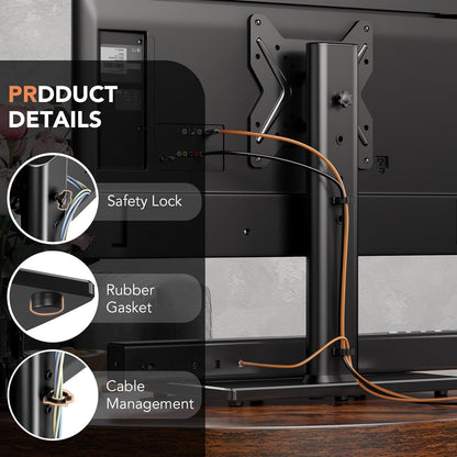 Universal Swivel Tv/Table Top TV Stand for 19 to 43 Inch Tvs with 90 Degree Swivel, 4 Level Height Adjustable, Heavy Duty Tempered Glass Base, Holds up to 99LBS HT02B-0016