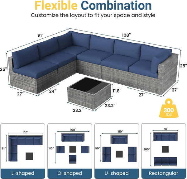 7 Piece Wicker Outdoor Patio Furniture Set, All-Weather Patio Sectional Set2