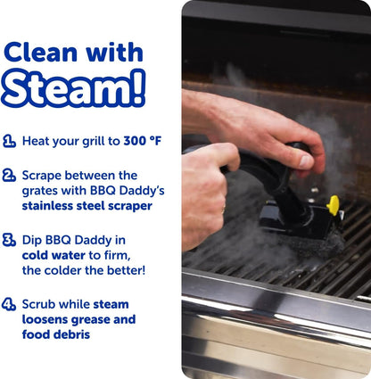 BBQ Daddy Grill Cleaner Kit - Bristle Free Grill Brush with Refill + 2 Steel Scour Daddy Grill Sponges - Built-In Grill Scraper - Temperature Controlled Grill Cleaning Tools (4 Count)4