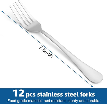 12 Piece Dinner Forks Set, Food-Grade Stainless Steel Forks Silverware, Cutlery Fork, Dessert Fork, Metal Forks for Home, Kitchen or Restaurant, Mirror Polished, Dishwasher Safe - 7.5 Inch2