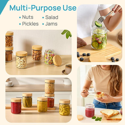 6 Pack 16Oz Glass Overnight Oats Containers with Bamboo Lids6