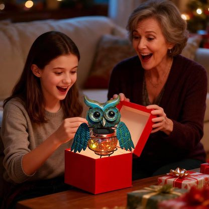 Solar Lights Outdoor Garden Owl Decor, Vibrant Blue Metal Owl Solar Light Waterproof with Glowing Crackle Glass Globe, Yard Art Statue for Lawn Porch Patio Garden Gifts6